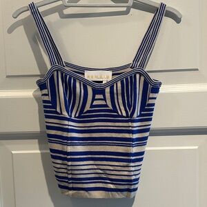 Remain by Birger Christiensen Knit Tank Top. Cream and cobalt blue stripes. US 6